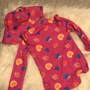 Eddie Bauer Pink and Orange Kids Swimsuit and hat